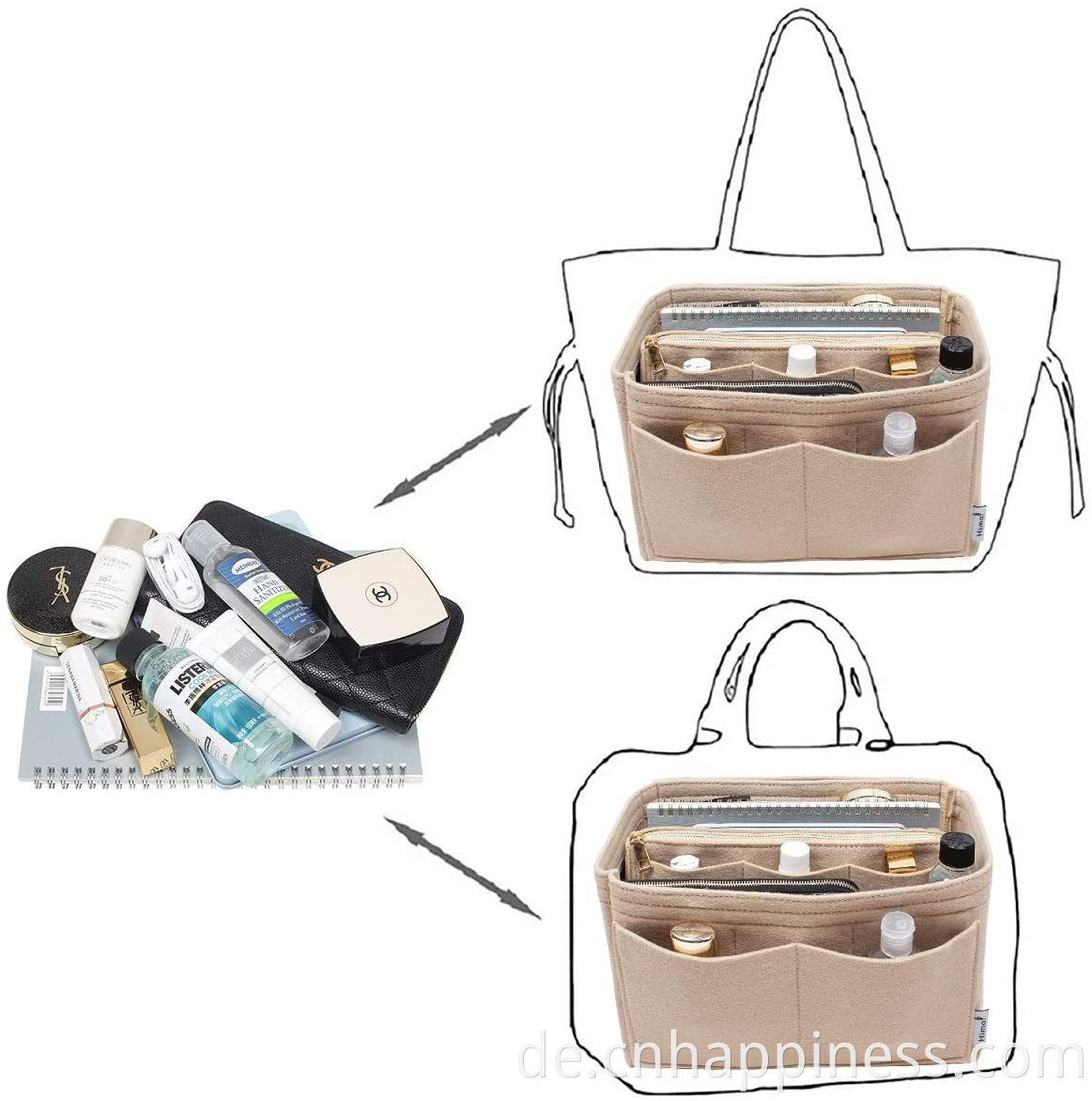 Großhandel Amazon Mode tragbare Badezimmer Frauen Make -up Aufbewahrungstasche Organizer Filz Toiletten -Tasche Hängende Kosmetikbeutel Travel